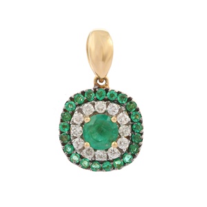Colgante de Esmeralda redonda Natural con diamantes de imitación, diseño único, Gema k14, oro amarillo sólido, joyería fina de diseño - Product Image 1