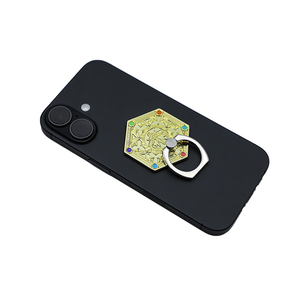 Anillo de Soporte para Teléfono con Forma Geométrica Hexagonal Dorada Metálica Personalizada, con Incrustaciones de Cristales Coloridos - Product Image 3