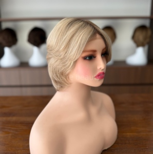 Perruque médicale <span class=keywords><strong>en</strong></span> cheveux naturels, entièrement nouée à la main, <span class=keywords><strong>avec</strong></span> dessus <span class=keywords><strong>en</strong></span> soie et dentelle frontale, pour patients atteints de cancer - Product Image 5