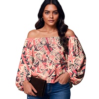 Haut pour femme à imprimé floral personnalisé, motif tribal hawaïen, manches bouffantes samoanes, style polynésien, épaules tombantes