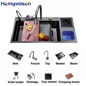 Lavello da Cucina a Cascata Grande da 36 Pollici, 114x46 cm, Multifunzione in Acciaio Inox 304 con Set Rubinetto e Vasca Singola Profonda - Product Image 6