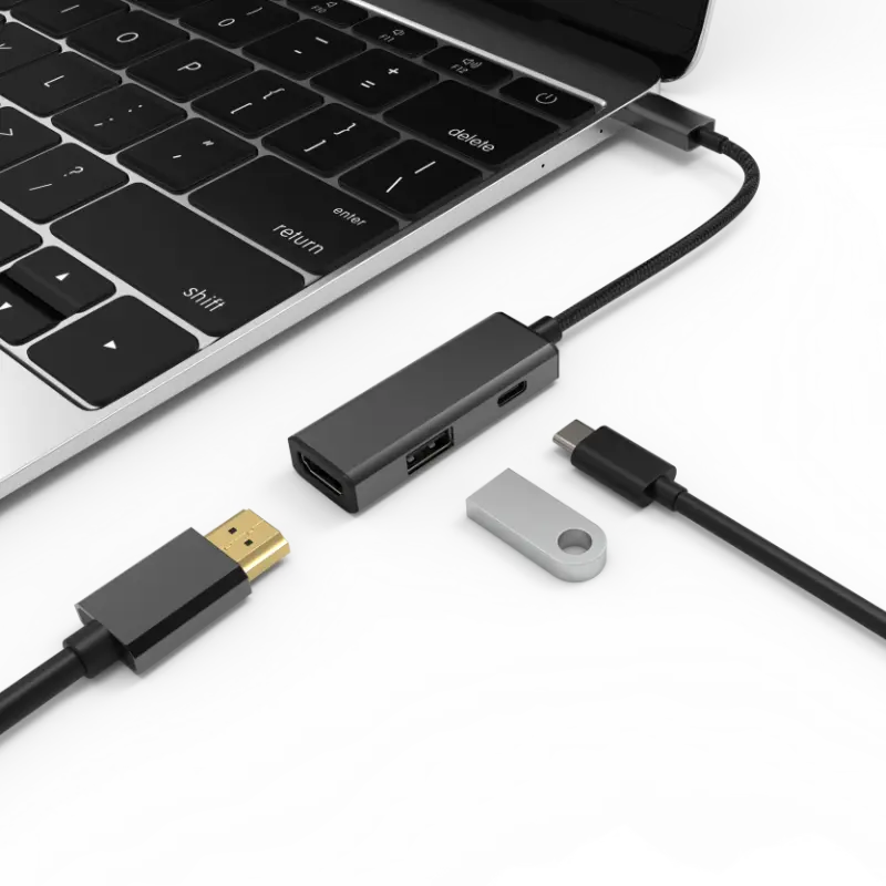 अल्ट्रा-संकीर्ण 3 1 टाइप-सी हब मल्टीपोर्ट डॉक स्टेशन में 4K hdmi usb3.0 USB-C pd 100w चार्जिंग एडाप्टर 3 पोर्ट यूएसबी सी हब