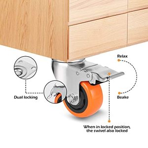 <span class=keywords><strong>Ruedas</strong></span> de bloqueo de placa giratoria de poliuretano, 4 <span class=keywords><strong>ruedas</strong></span> antidesgaste con freno, PU, Color Rojo - Product Image 3