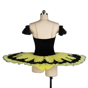 Costume de performance de scène de <span class=keywords><strong>tutu</strong></span> de ballet pour femmes pré-professionnelles avec haut <span class=keywords><strong>noir</strong></span> et matériel de spandex de tulle jaune modèle BLL403 - Product Image 2