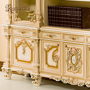 <span class=keywords><strong>Bibliothèque</strong></span> Classique de Luxe Française, Finition Crème et Or, Vitrine en Bois Sculpté à la Main avec Portes Vitrées pour <span class=keywords><strong>Bibliothèque</strong></span> de Villa - Product Image 5
