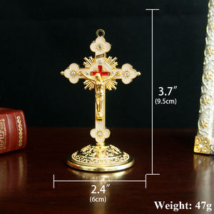 صليب الكنيسة الكاثوليكية مطلي بالذهب مع حامل الكنيسة ديكور سيارة منزل يسوع الصليب هدية حرفة دينية - Product Image 2
