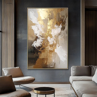Décoration intérieure, œuvre d'art, peinture murale abstraite de luxe faite à la main avec feuille d'or, grand format