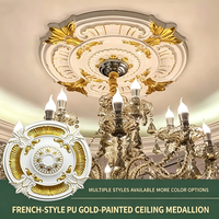 Médaillon de plafond en PU doré, Décoration de plafond ronde de style français, Rosace de lustre aspect plâtre, Rosace de plafond à emboîtement