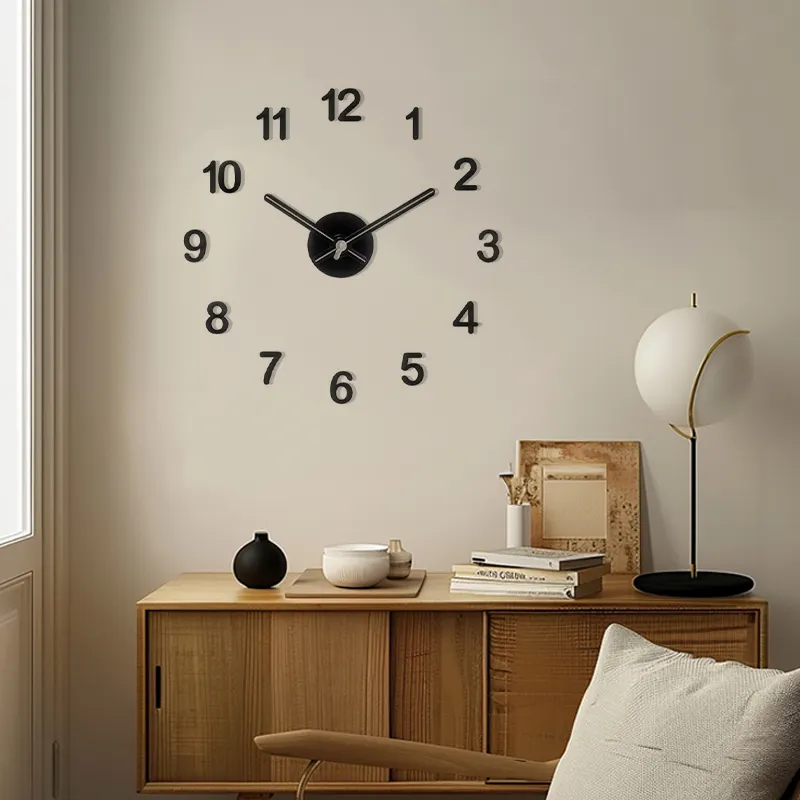 ساعة حائط إبداعية مقاس 18 بوصة بتصميم أارت ديكو مع إبرة بلاستيك ثلاثية الأبعاد عصرية من دون إطار بتصميم دائري مناسبة لعرض أجسام المعيشة