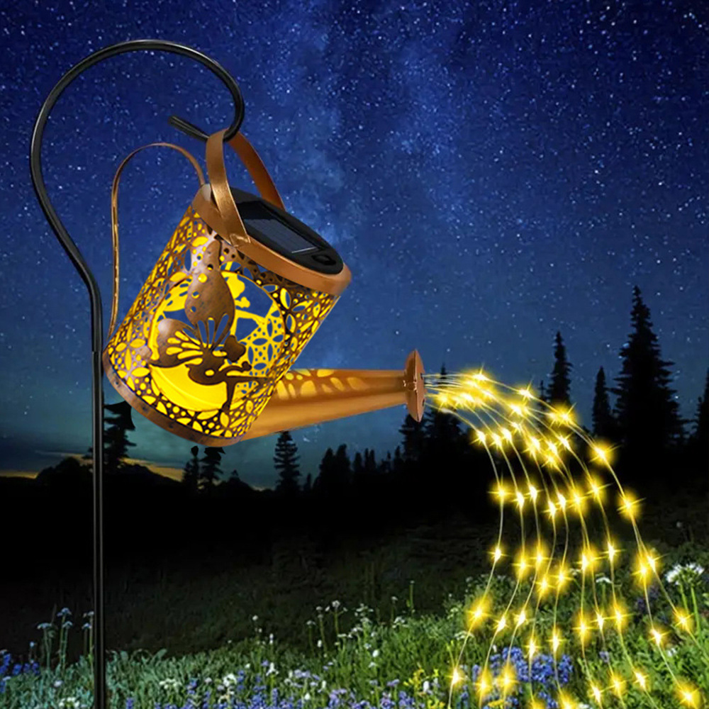 Solar Watering Can Garden Light Outdoor Waterproof LED Decorative Stake Light Hollow Projection Lawn Patio Decor