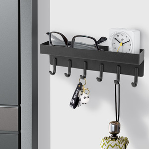 Wall Mounted Key Rack Tray <b>Black</b> 6 <b>Hooks</b> Storage Organizer For Entryway Door Back Home Use - Product Image 2