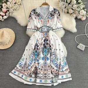 YM194 New 2023 Korean Chic Short Sleeve Design Vintage Slim Waist A-Line Dress Women Midi Dresses Clothing 5