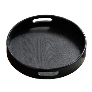 Plateau de service rond en bois noir YFF, multifonctionnel pour le thé, les collations, l'affichage et le rangement, finition laquée - Product Image 5