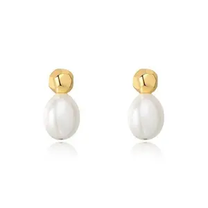 Gemnel best women jewelry elegant 925 sterling silver gold bead earring freshwater pearl stud earrings