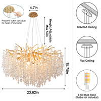 Lustre en branches d'arbre dorées de 23 pouces, luminaire moderne rond en cristal K9 pour salon, hall d'entrée, îlot de cuisine