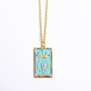 <span class=keywords><strong>TAROT</strong></span> vintage de oro galvanizado con collar de circón cuadrado de aceite de gota de taladro Instagram alto para mujer, gran oferta - Product Image 6