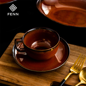 FENN 250ml rustique multicolore glaçure réactive céramique porcelaine café tasses à thé et soucoupes ensembles poterie Vintage pour hôtel - Product Image 4