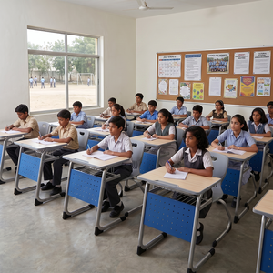 High Quality Modern Design Single Student Desk and <b>Chair</b> Classroom Colorful Wooden Furniture With Hooks for Children PT-105B Sch - Product Image 2