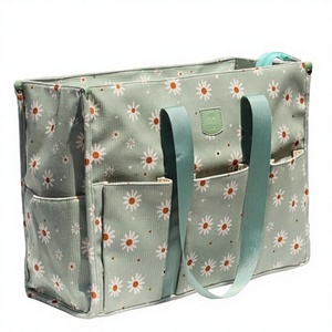 Floral Utility Tote Bag with Zip Top Waterproof Teacher Work Women <b>Beach</b> (Polyester <b>Canvas</b> Lining Light Green) - Product Image 2