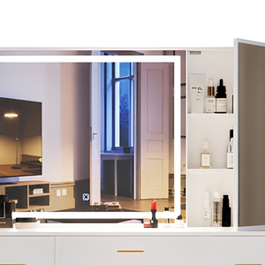 <span class=keywords><strong>Coiffeuse</strong></span> moderne blanche 1000-1200 mm avec miroir LED éclairé et tabouret, 5 tiroirs, pour chambre à coucher - Product Image 6