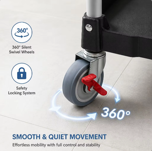 Chariot de service pliable robuste à 3 niveaux avec roues universelles, compartiments en PP, facile à déplacer, chariot de livraison alimentaire pliable avec poignée télescopique - Product Image 3