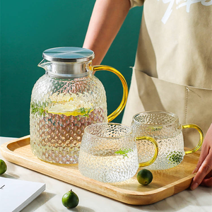 Théière en verre martelé de 1000 ml résistante aux hautes températures, écologique avec poignée en verre ambré, <span class=keywords><strong>carafe</strong></span> à eau pour café et thé à domicile - Product Image 4
