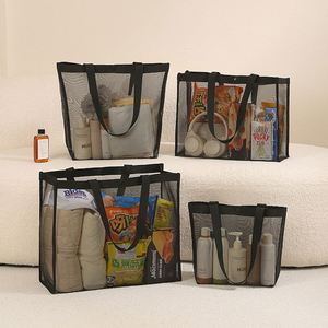 Sac de plage en filet réutilisable pour grande famille avec poche, grand sac de plage en filet, sac fourre-tout de plage en filet - Product Image 1