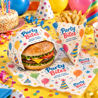 Papier d'emballage pour repas, hamburgers, frites, cônes, résistant à la graisse, écologique, avec logo personnalisé imprimé, revêtement PE, anti-graisse