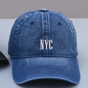 Casquettes de baseball sportives non structurées à 6 panneaux en denim de coton délavé brodé effet vieilli, à visière incurvée, avec lettres, prix d'usine - Product Image 4