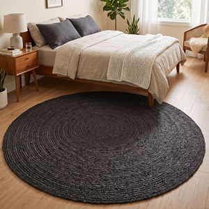 Tapis en jute organique noir de haute qualité, tressé à la main, à poils ras, épaisseur moyenne, pour salon, chambre, couloir, patio, décoration intérieure - Product Image 1