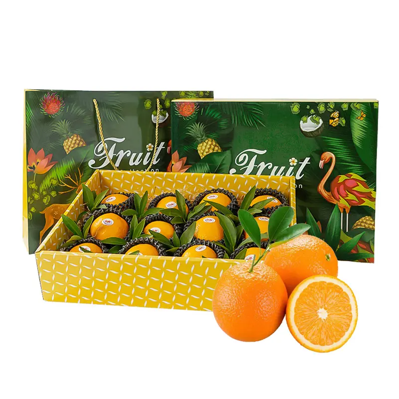 Offre Spéciale Emballage de fruits rectangulaires Boîtes mobiles en carton ondulé Boîtes d'agrumes orange avec poignée portable pour emballage de fruits