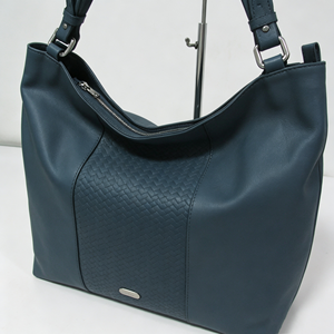 Blue Soft Leather Shoulder Bag Central Embossed Panel Adjustable Strap <b>Large</b> <b>Handbag</b> - Product Image 6