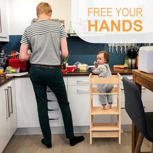 Solid Wood Baby Stool With Handrails Three Tier <b>Step</b> Stool For <b>Kitchen</b> Child Support Chair - Product Image 2