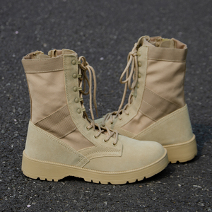 Bottes tactiques de combat en cuir de vachette imperméables et antidérapantes pour hommes, à tige haute, noires/khaki, 1,5 kg - Product Image 2