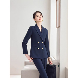 Women's Double Breasted Suit Set Full Sleeve Worsted Anti Wrinkle Office Lady Commute Style - Product Image 2