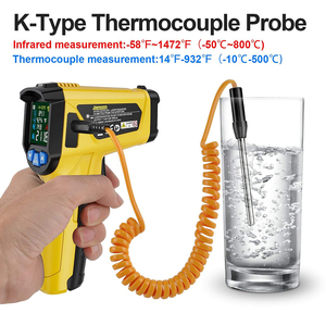 Thermomètre infrarouge 2 en 1 avec sonde de type K, émissivité réglable, pour aliments, HVAC, automobile, tests industriels - Product Image 2