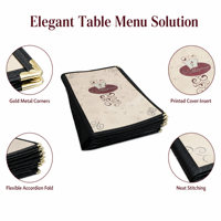 Porte-menu accordéon A4 en PVC, 10/12 plis, pour restaurant, avec coins dorés, logo personnalisé disponible