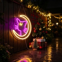 Enseignes LED néon à intensité variable motif Chat Lune de Dessin Animé pour Cadeaux d'Enfants - Alimentation par Batterie/Adaptateur, Décoration Contrôlée par Bluetooth pour Voiture et Bâtiment