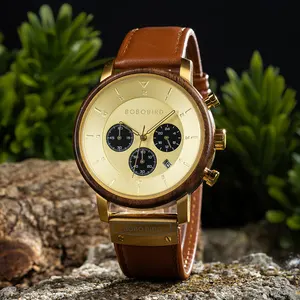 Christmas Gift Classic Wholesale Japan Movement Stainless Steel Case Leather strap custom logo oem wood watch for men