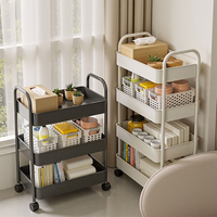 Chariot utilitaire roulant en plastique à 2 niveaux avec étagères, organisateur mobile pour la cuisine et la salle de bain, support pour vaisselle