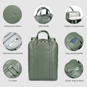Kingsons Premium Pu Leather <b>Backpack</b> Light Green Dark Green Blue Khaki Soft Handle Zipper Closure Everyday <b>Business</b> Use - Product Image 5