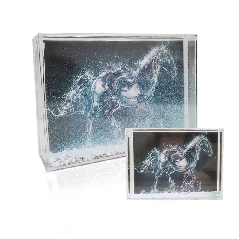 Mode personnalisée 4x6 cadre photo en plastique acrylique avec scintillement liquide pour cadeau