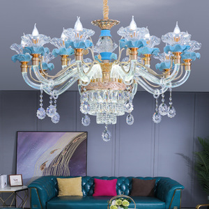 Lámpara de Araña de Cristal con Acabado Dorado, Base para Bombilla E26, LED Blanco Cálido de 3500K, Altura Ajustable, Regulable, Lámpara Colgante Grande para Sala de Estar - Product Image 1