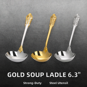 Ladle à soupe antique de 6,30 pouces, petites cuillères à sauce, luxe, en acier inoxydable 18/10, louche à sauce, ustensile de service, ustensile de cuisine - Product Image 2