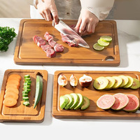 Ensemble de planches à découper en bambou, 3 tailles, profondément carbonisées, anti-moisissures, avec rainures pour les jus et poignées, pour la viande, les fruits et les légumes