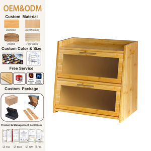 Partiler için kendi kendine montaj için şeffaf pencereler Modern mutfak için gıda saklama kabı ile büyük 2 raf bambu ekmek kutusu - Product Image 1