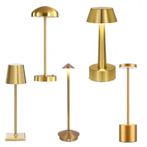 Недорогая золотая металлическая Беспроводная перезаряжаемая настольная лампа/Беспроводная настольная лампа со светодиодной батареей, беспроводная настольная лампа для ресторана