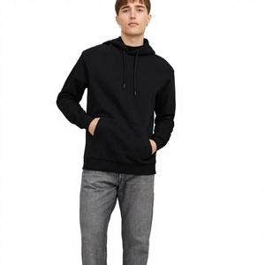 Men's <b>Black</b> Hooded <b>Sweatshirt</b> And Hoodie Regular Fit Casual Solid Color Cotton Knitted Pocket Design Autumn Winter Wear - Product Image 1