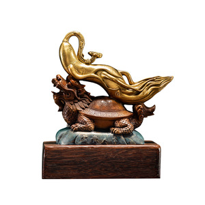 Adorno de latón hecho a mano con diseño de tortuga dragón de los años del cobre y el oro, decoración para el hogar y la sala de estar - Product Image 1