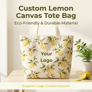 Bolsa de Mano de Lona Personalizada con Diseño de Limón, Ecológica, Reutilizable, de Gran Capacidad, para Mujer, para la Playa, Viajes, Compras y Uso Diario - Product Image 1